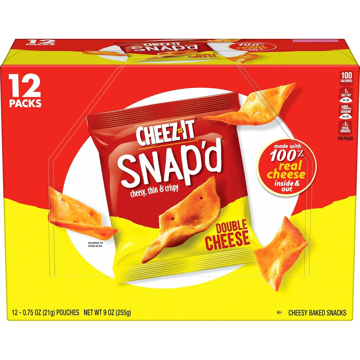 Cheez-It Snap'd Cheese Cracker Chips, Thin Crisps, 9oz Box (12 Pouches)