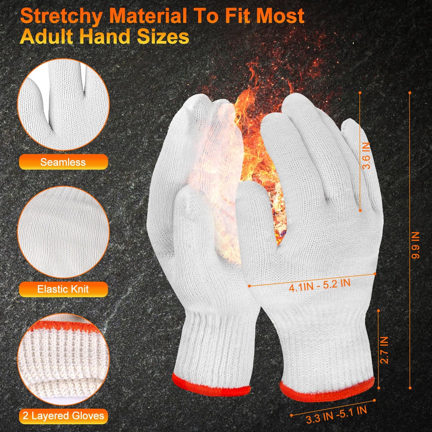 ANBOSON BBQ Gloves Disposable, Heat Resistant Grilling Gloves for Cooking | 10Mil Heavy Duty Nitrile Gloves-100Ct &4 Cotton Liners for Meat Handling Smoker for Hot Food Prep,Non-Slip Grip,Large,Black