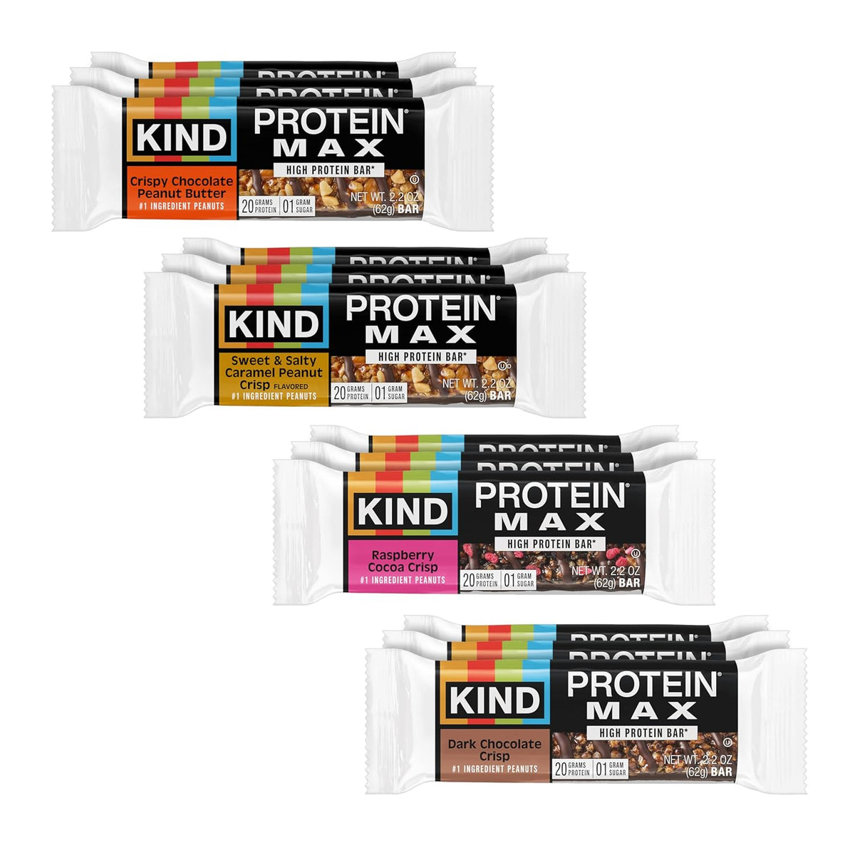 KIND MAX Bars Variety Pack, Gluten Free, Low Sugar, High Fiber Snacks, 12 Count