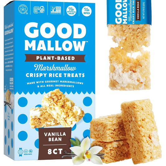 GoodMallow Vegan Rice Crispy Individually Wrapped Box of 8, Kosher, Gluten Free, Dairy Free Snacks