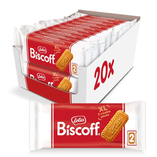Lotus Biscoff Cookies, Caramelized Biscuit Snack, 20 Sleeves of 2 Extra Large Cookies