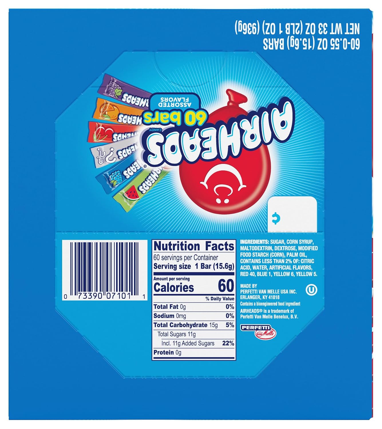 Airheads Full-Size Candy Bars Variety Pack Individually Wrapped 60 Count Box