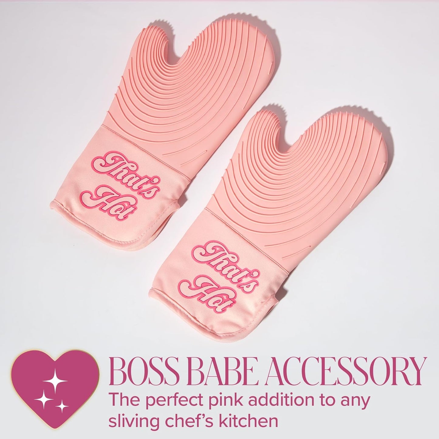 Paris Hilton Oven Mitt Set with Iconic That's HOT Design, Heat Resistant Pot Holders Featuring Non-Slip Textured Silicone Grips, 2-Piece Set, Pink