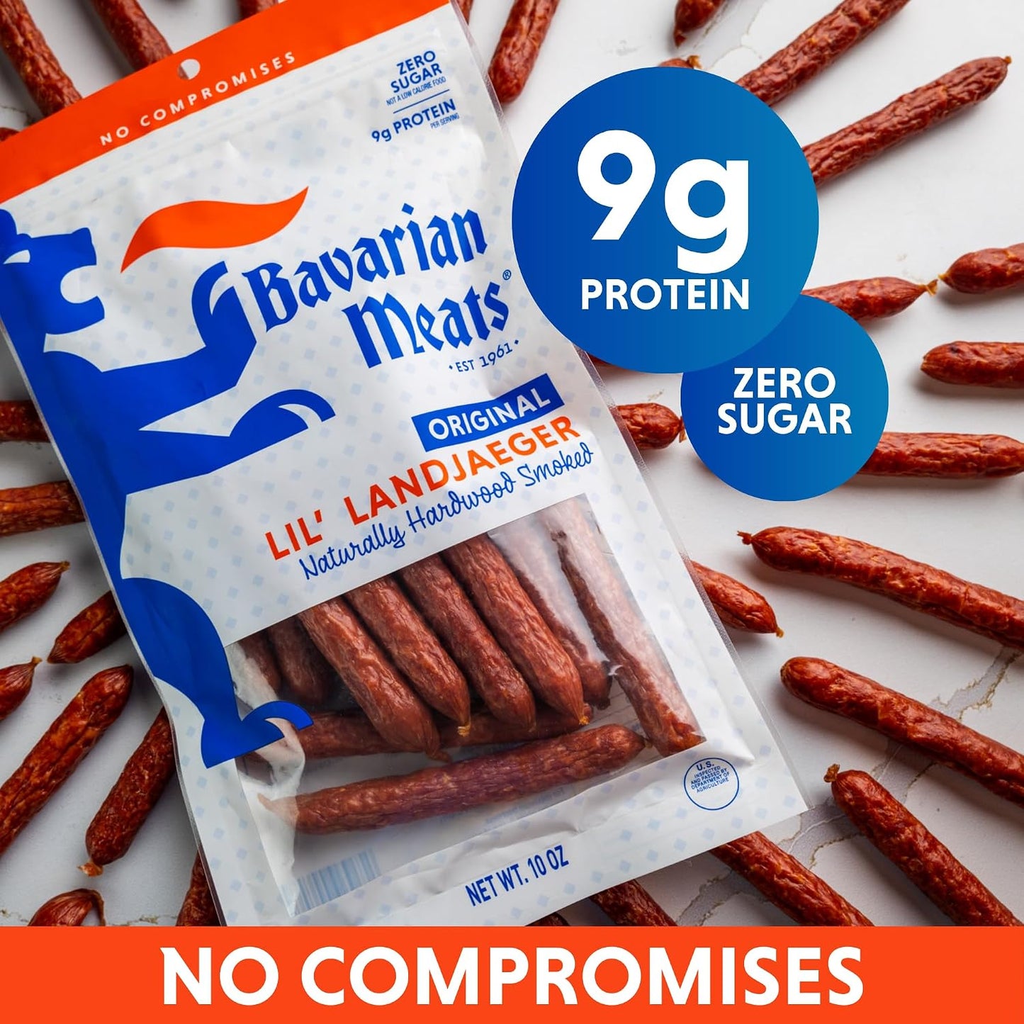 Bavarian Meats Lil' Landjaeger Meat Sticks, Smoked Sausage Protein Snacks, 10 Ounce