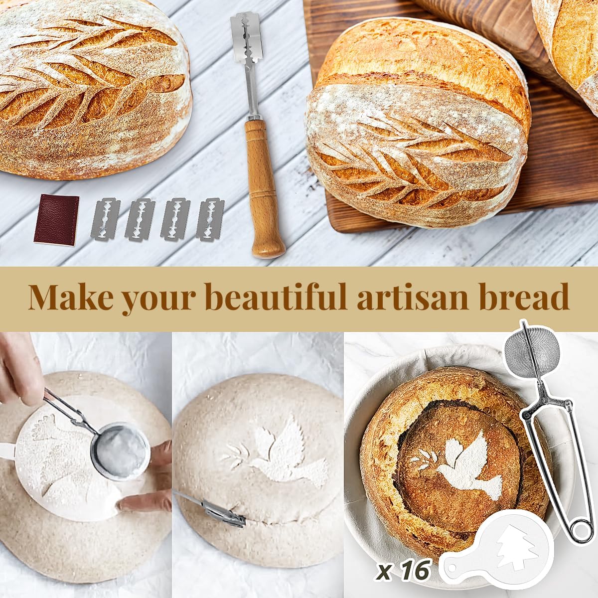 BAVIFY Sourdough Starter Kit, Banneton Bread Proofing Baskets Set | Complete Sourdough Bread Baking Supplies, Beginner Friendly Bread Making Kit, 9 in Round and 10 in Oval Rattan Banneton