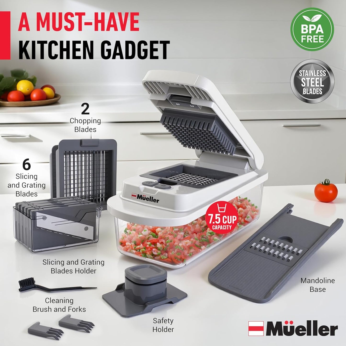 Mueller The Real Original Pro Chopper since 2013 Vegetable Chopper Mandoline Slicer, 8 Blade Food Veggie Chopper Onion Vegetable Cutter with Container, Kitchen Gadgets & Essentials, (10 in 1)