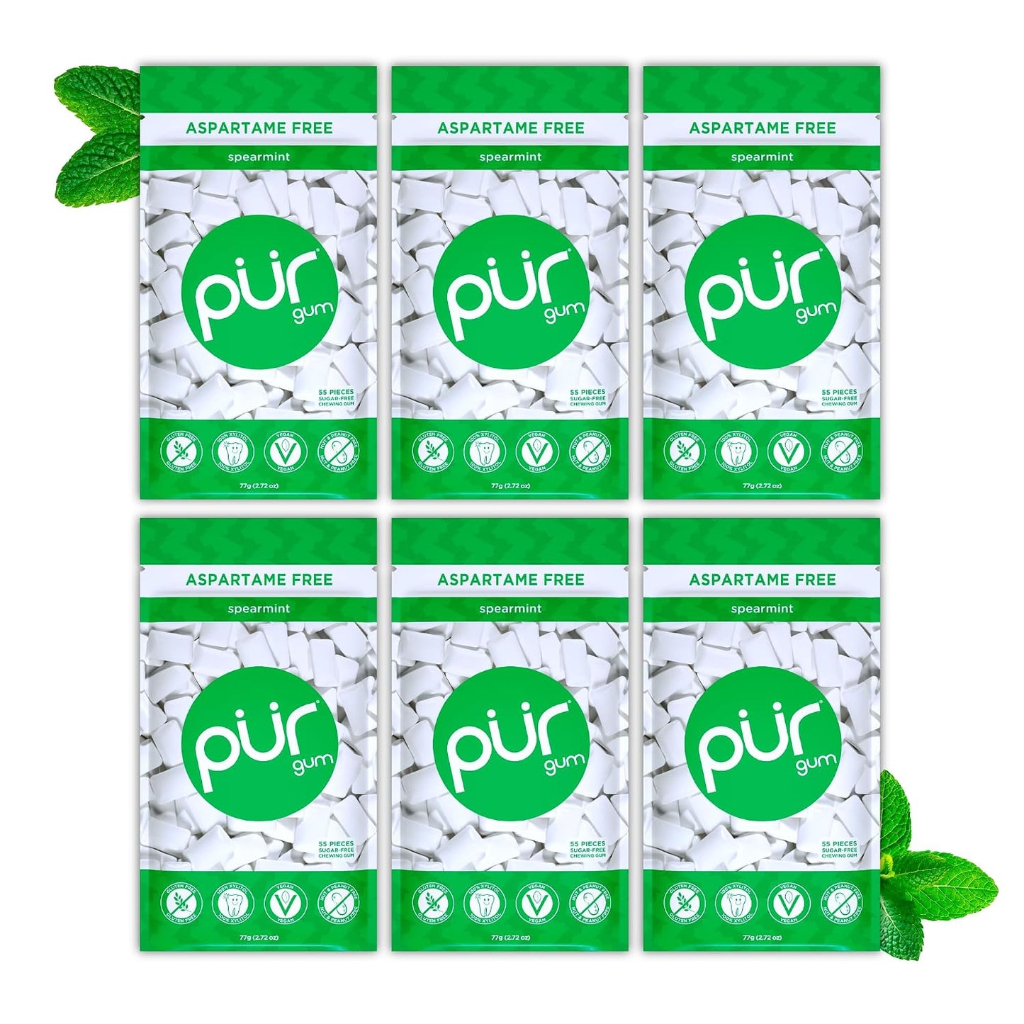 PUR Gum | Aspartame Free Chewing Gum | 100% Xylitol | Natural Chocolate Mint Flavored Gum, 55 Pieces (Pack of 3)