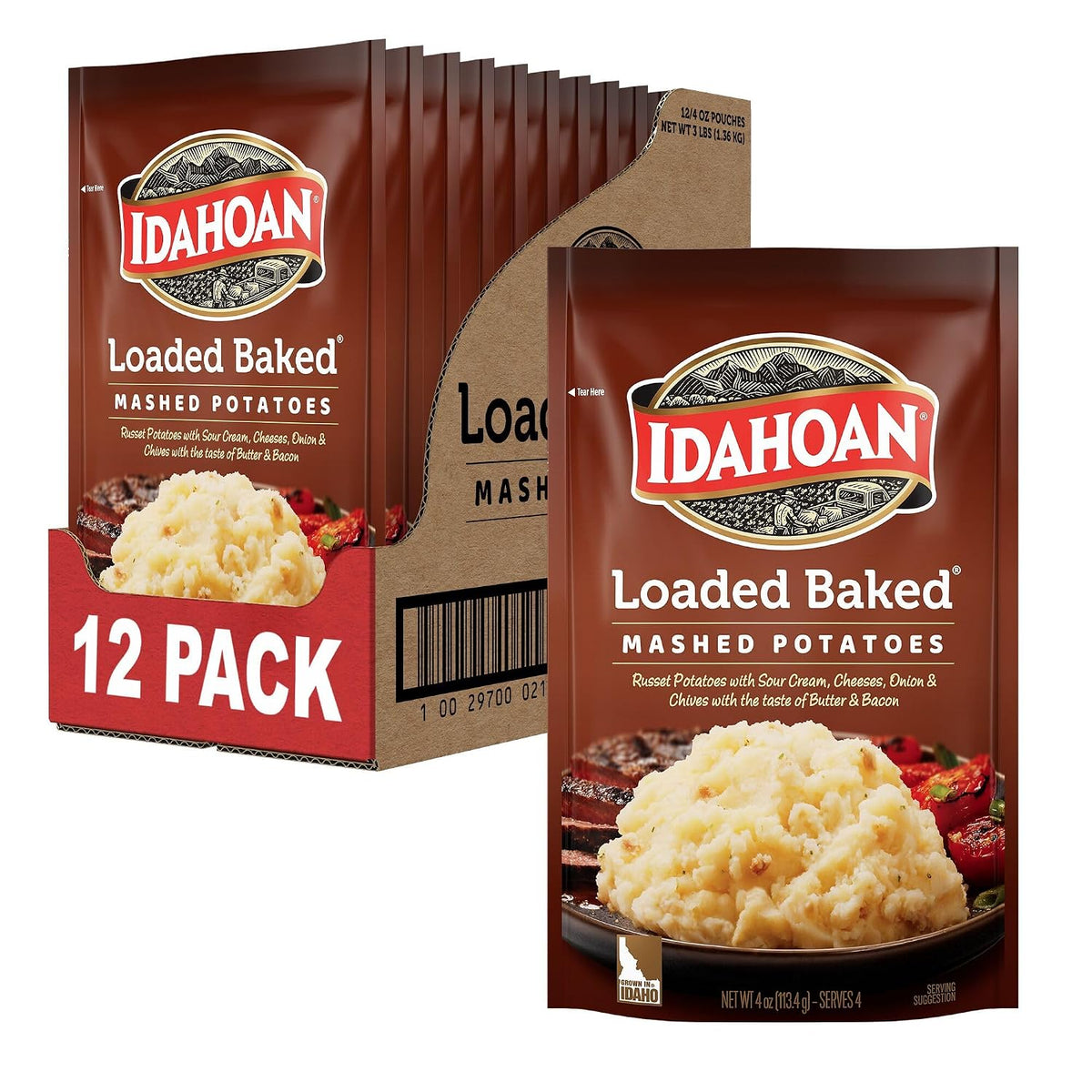 Idahoan Loaded Baked Mashed Potatoes Naturally Gluten-Free 4 Servings Per Bag Pack Of 12