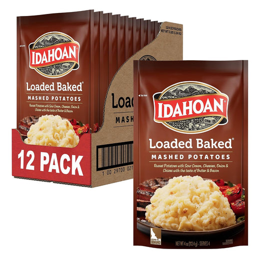 Idahoan Loaded Baked Mashed Potatoes Naturally Gluten-Free 4 Servings Per Bag Pack Of 12
