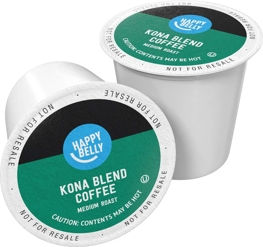 Happy Belly Medium Roast Coffee Pods, Kona Blend, 100 Count, Compatible with Keurig 2.0 K-Cup Brewers