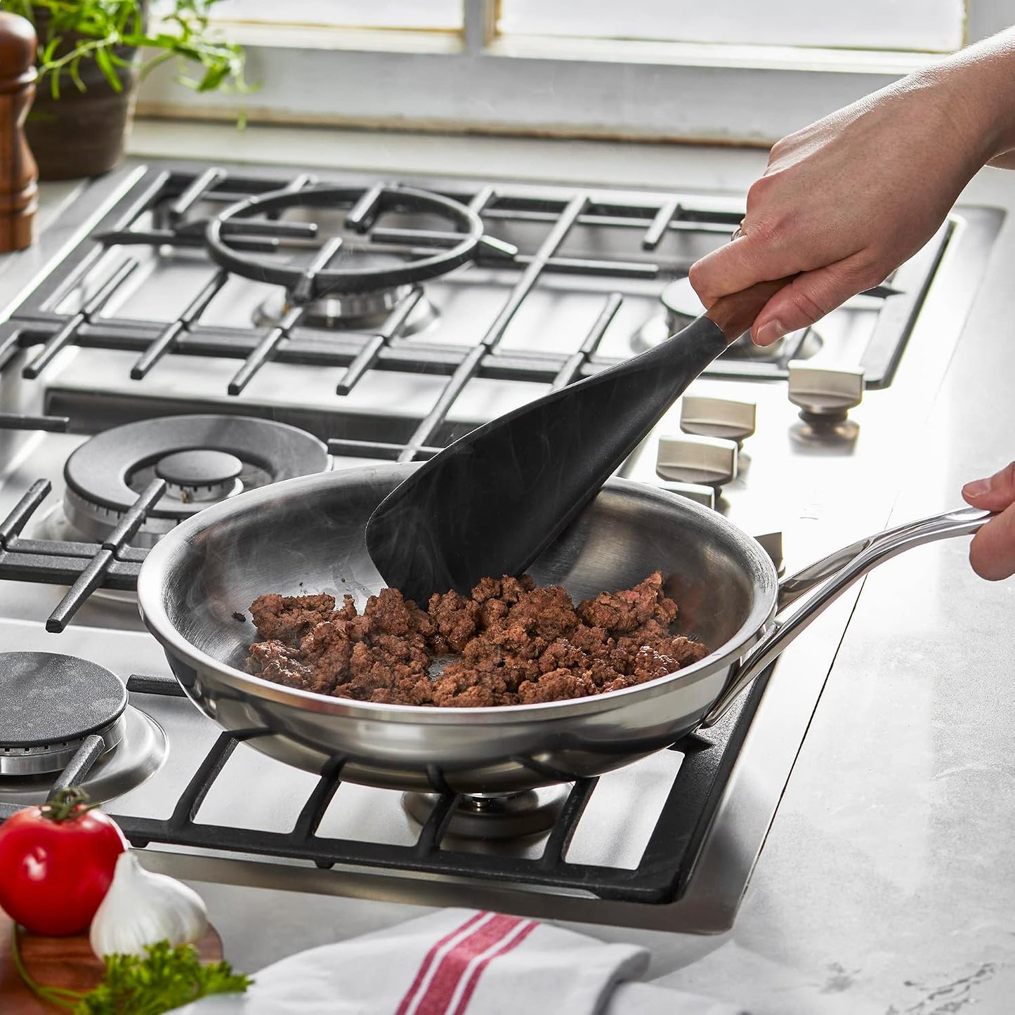 Staub Silicone with Wood Handle Cooking Utensil, Multi-function Spatula Spoon | BPA Free Silicone Cooking Spoon, Heat-resistant Silicone Head, Durable Acacia Wood Handle. Safe for All Cookware Surfaces.