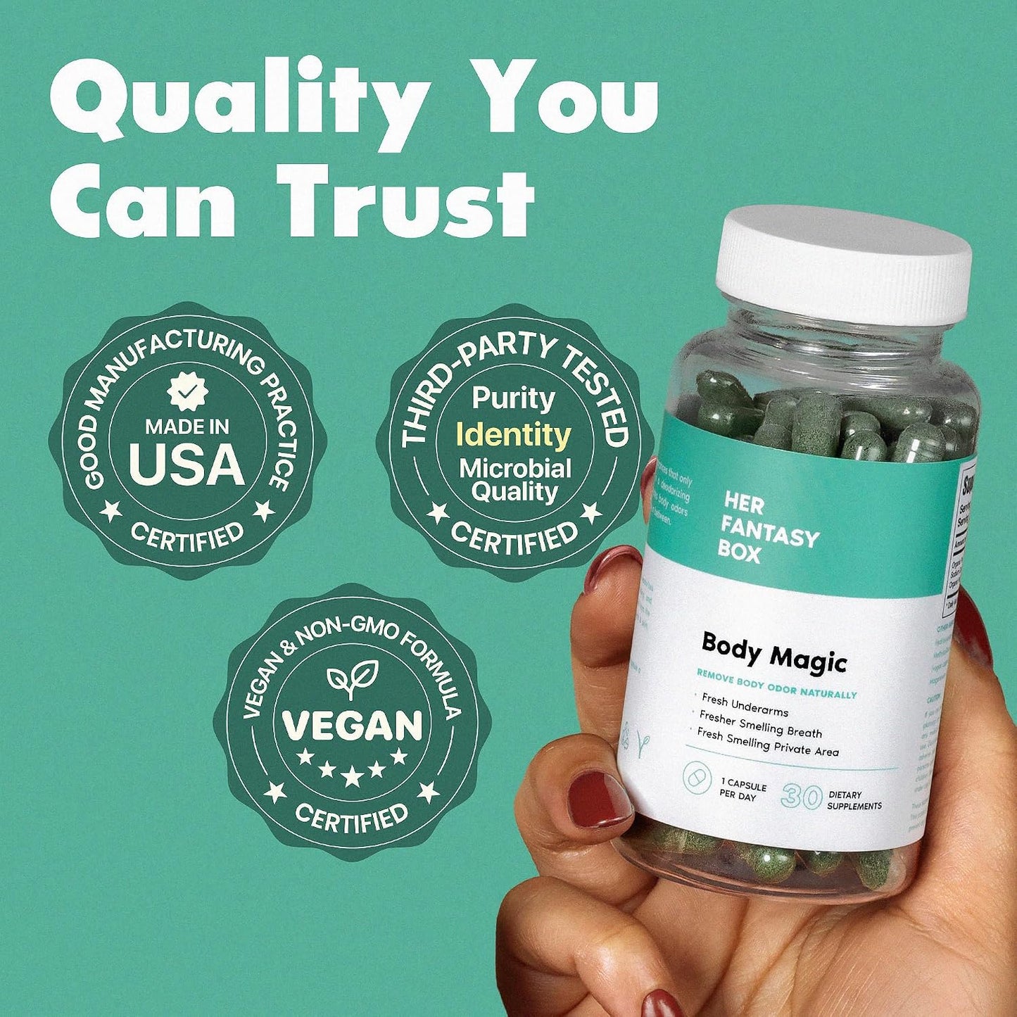 Her Fantasy Box | Body Magic | Chlorophyll Capsules - 30 Vegan Capsules for Detox, Digestion, Gut Health, Skin Support, and Oily Skin - Natural Energy Booster