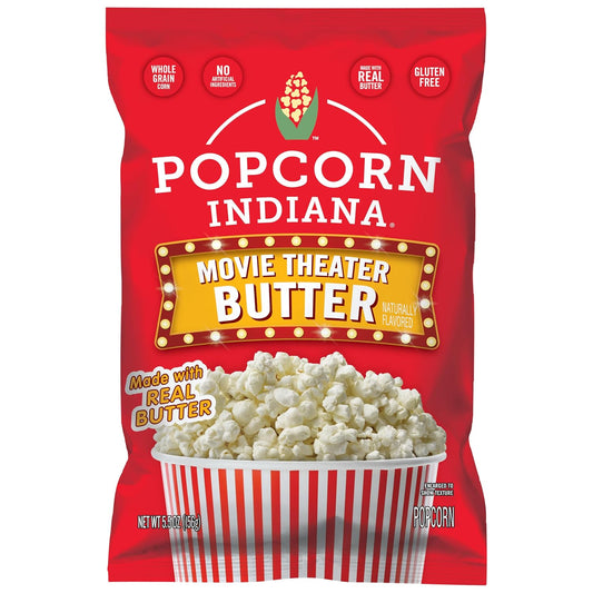 Popcorn Indiana Movie Theater Butter Popcorn 3 oz Bags 6 Pack Pre Popped Gluten Free Made with Real Butter