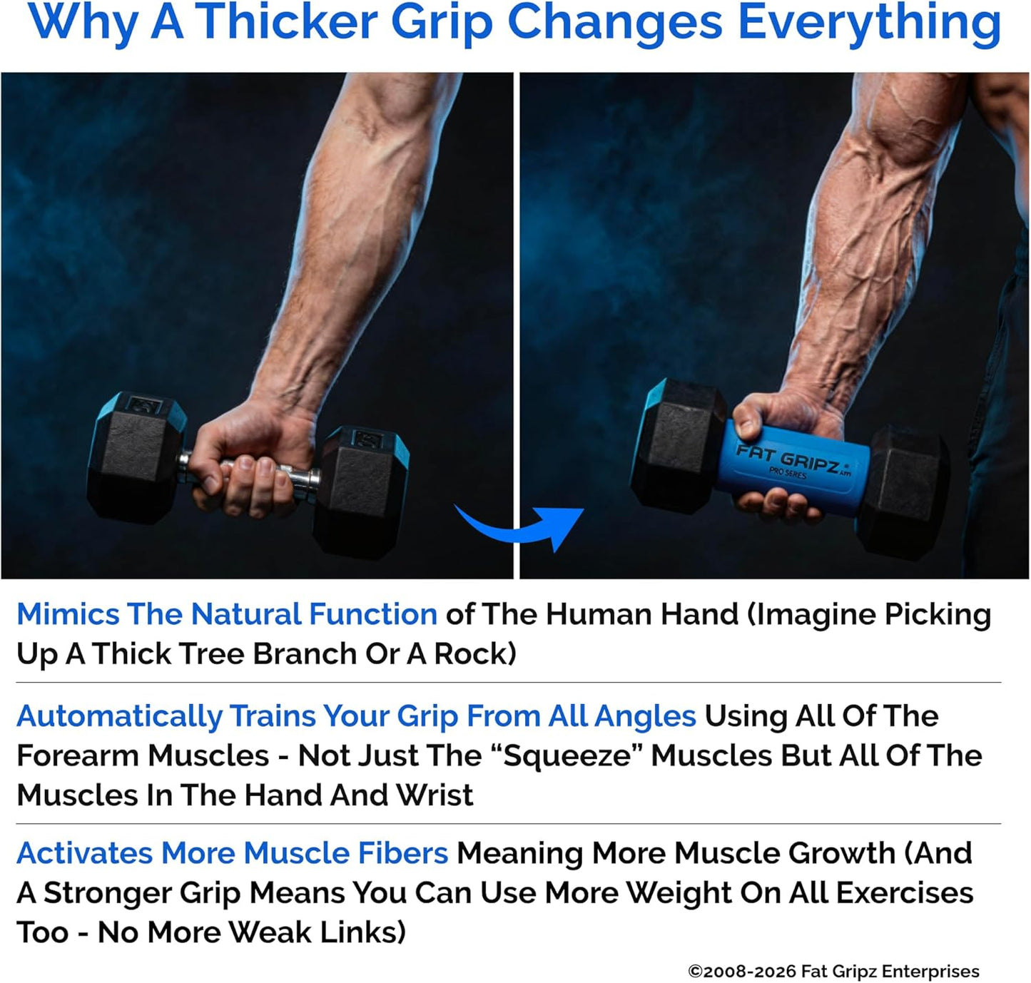 Fat Gripz - Thick Grips for Bigger Arms & Stronger Grip (4x Men's Health Award Winner)