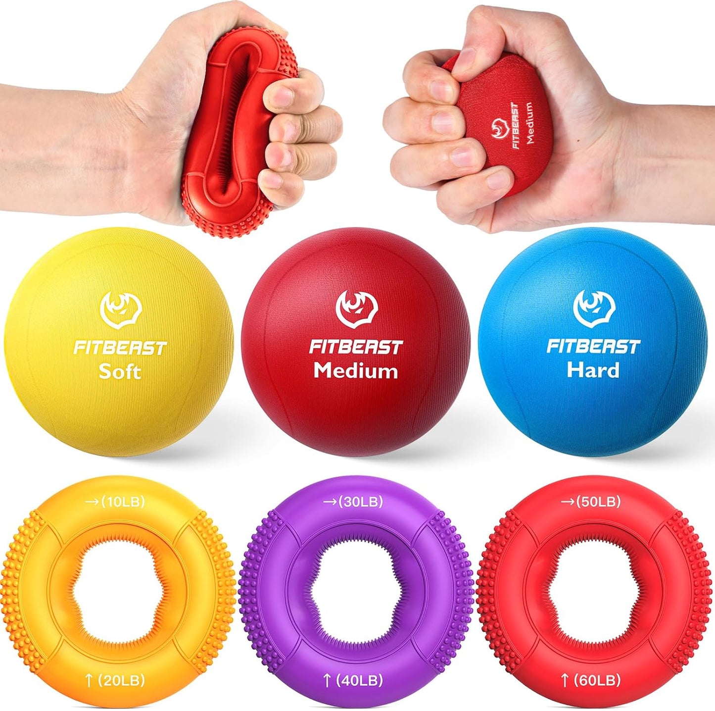FitBeast Grip Strength Trainer - 6-Piece Hand Therapy Set for Strength, Recovery & Stress Relief