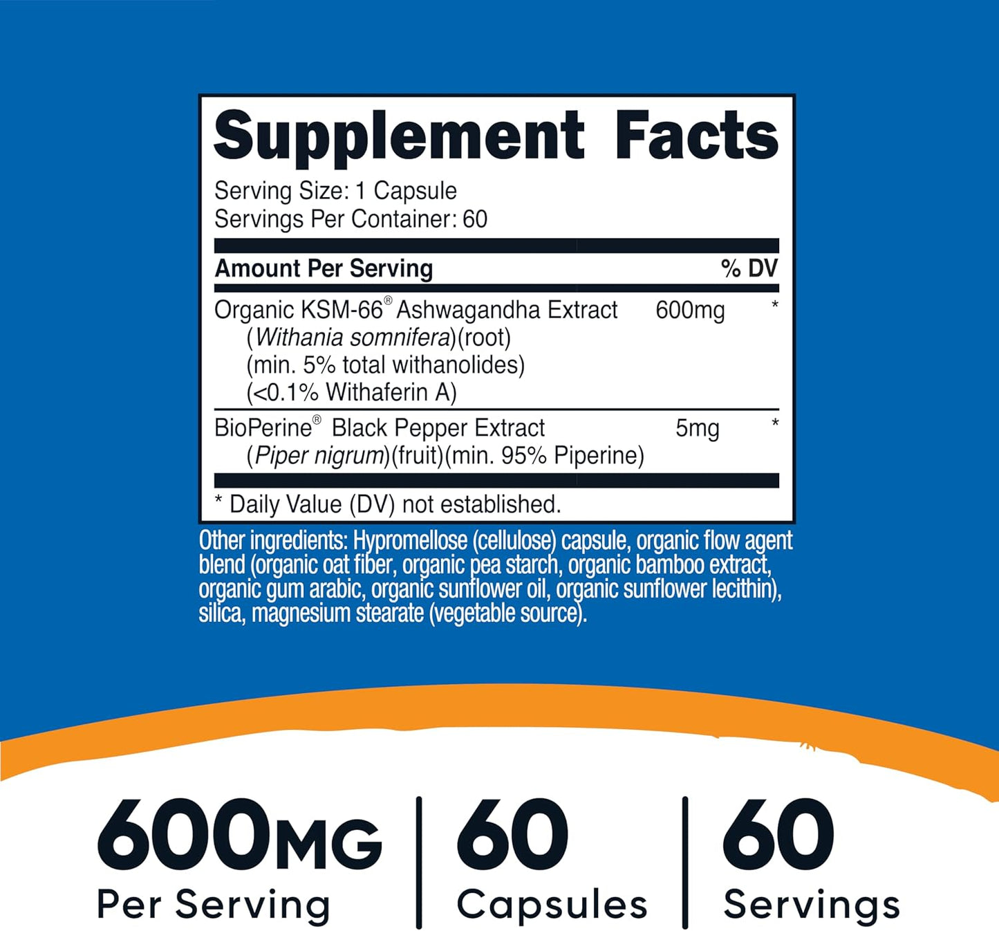 Nutricost KSM-66 Ashwagandha Root Extract 600mg, 60 Veggie Caps - 5% Withanolides - with BioPerine - Full-Spectrum Root Extract