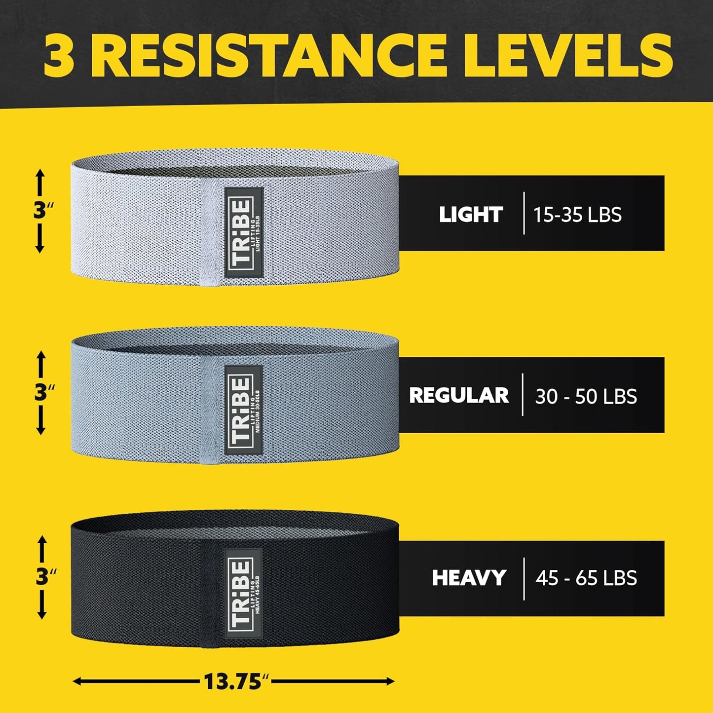 Tribe Fabric Resistance Bands - 3 Pack for Workout, Booty, Legs & Glute - Non-Slip Exercise Bands