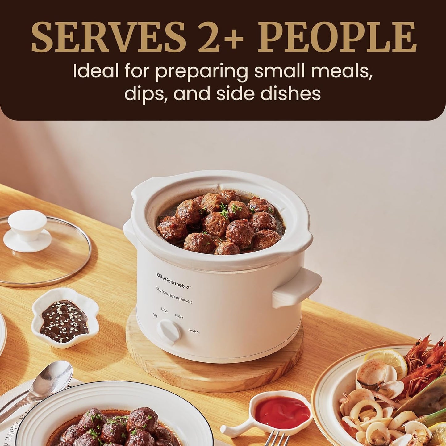 Elite Gourmet MST-250XW Electric Slow Cooker Ceramic Pot Adjustable Temp, Entrees, Sauces, Stews & Dips, Dishwasher Safe Glass Lid & Crock