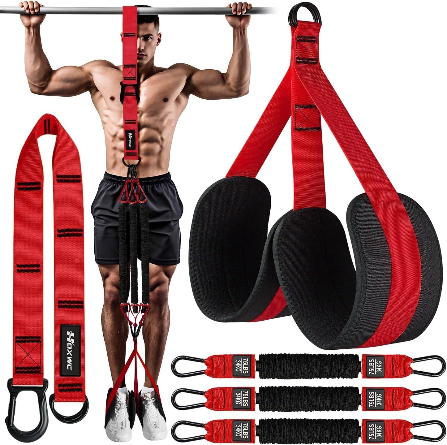 Pull Up Assist Bands with 3 Resistance Levels and Adjustable Comfort Foot Rest