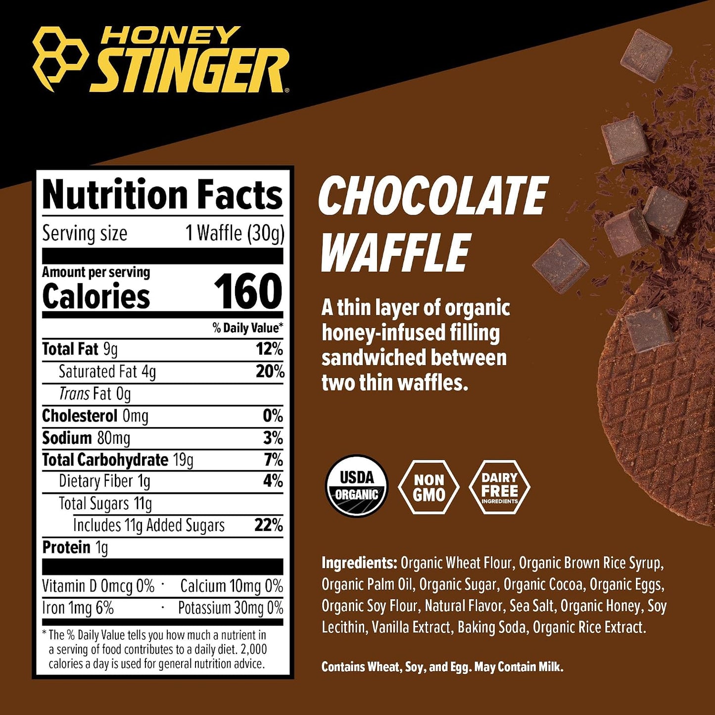 Honey Stinger Organic Chocolate Waffle, Energy Stroopwafel for Exercise, Endurance and Performance, Sports Nutrition for Home & Gym, Pre and Post Workout, 16.96 Ounces (Pack of 16)