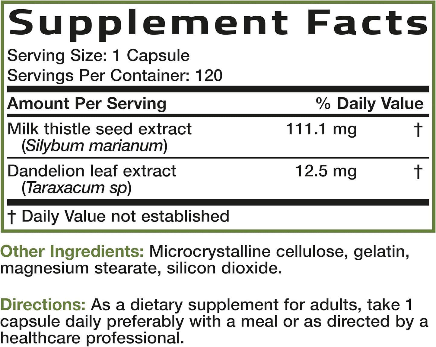Bronson Milk Thistle Silymarin Marianum & Dandelion Extract Liver Health Support, Antioxidant Support, Detox, 120 Capsules