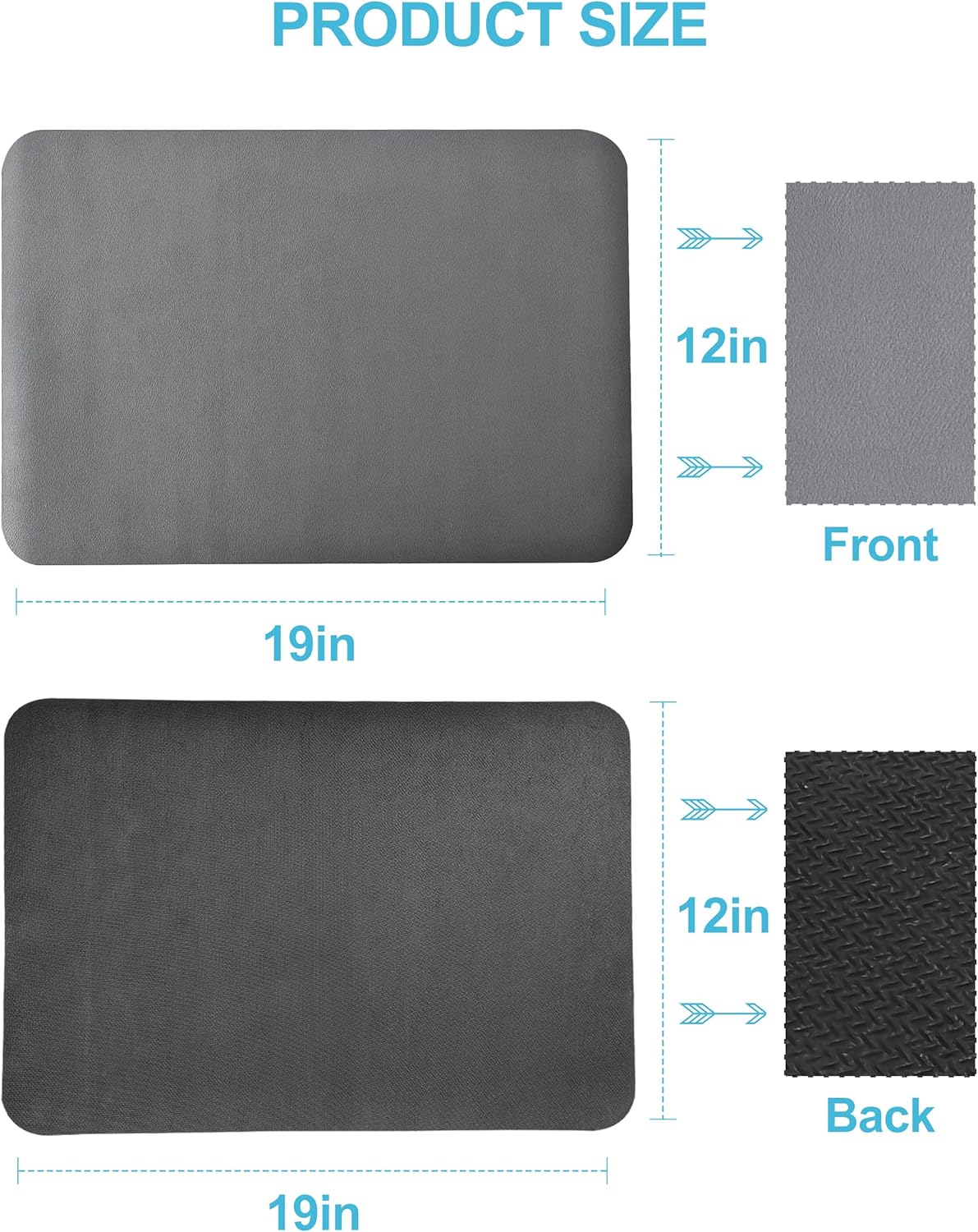 Dish Drying Mat for Kitchen Counter, 12"x19" Pad with Rubber Backed (Grey) | Hide Stain Anti Absorbent for Kitchen Counter, Non-slip Drying Mat for Coffee Machine Dish Rack