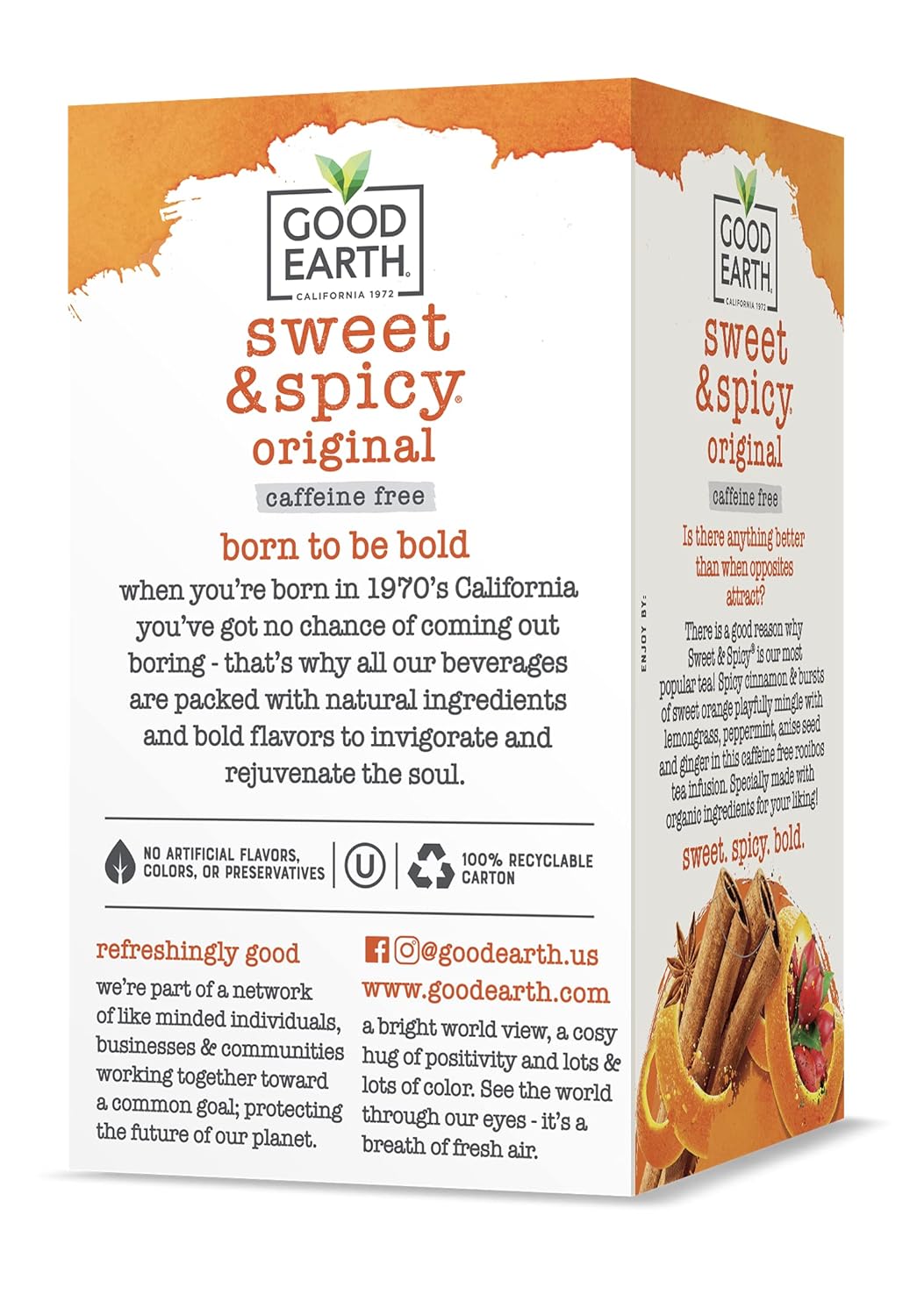 Organic Sweet & Spicy Herbal Caffeine Free Good Earth Teas 18 Tea Bags
