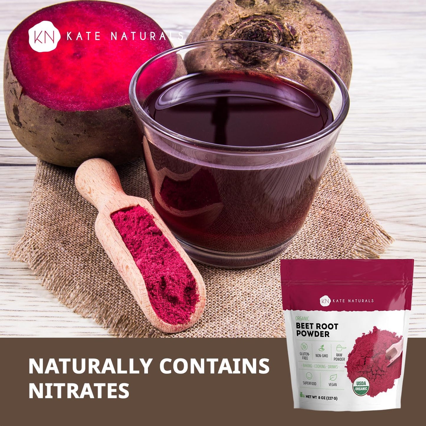Kate Naturals Organic Beet Root Powder for Smoothies, Baking & Juice. Raw Beetroot Superfood & Natural Red Food Coloring (8oz, Non-GMO, Earthy Flavor)