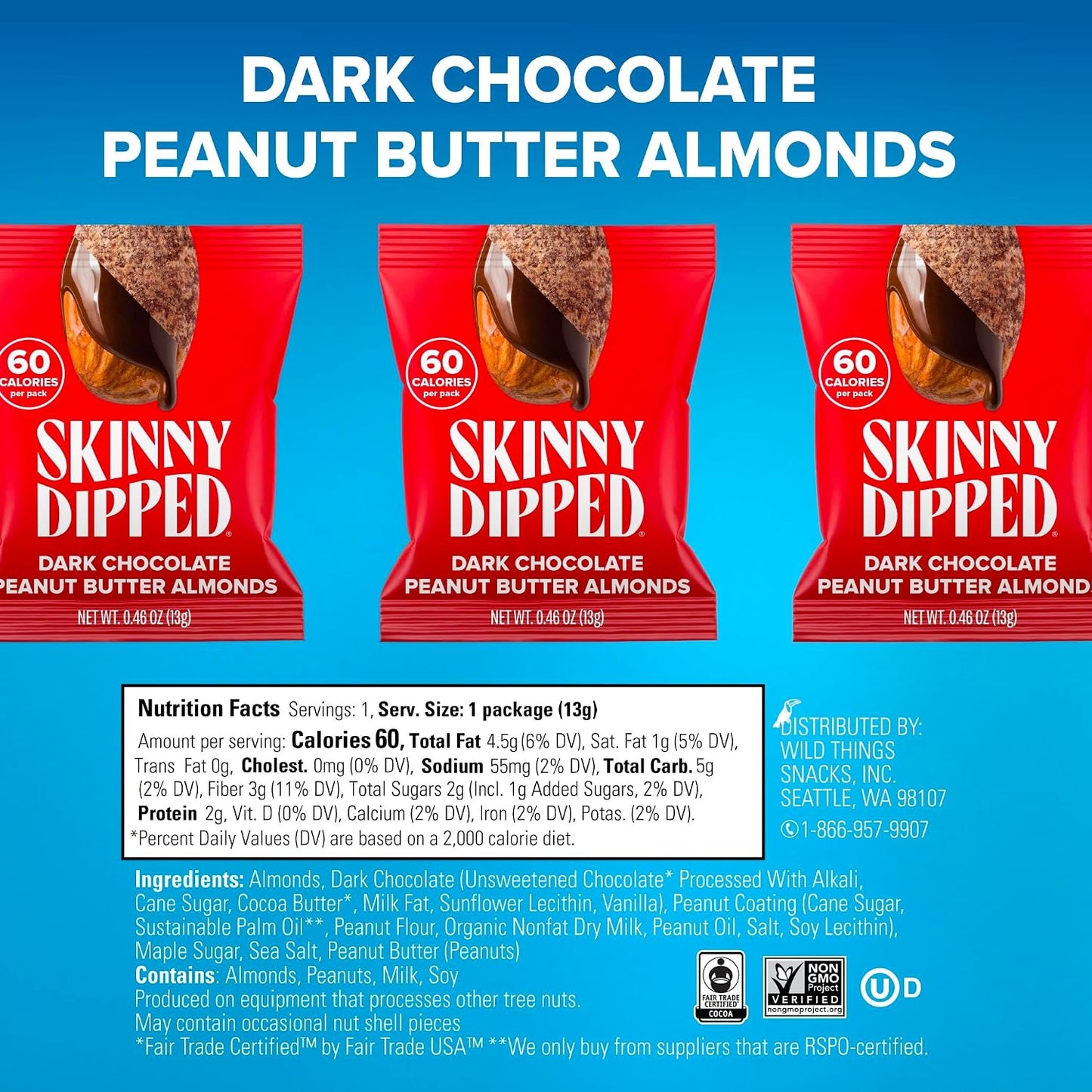 SkinnyDipped Snack Attack Minis Almond Variety Pack, 25 Individually Wrapped Mini Bags