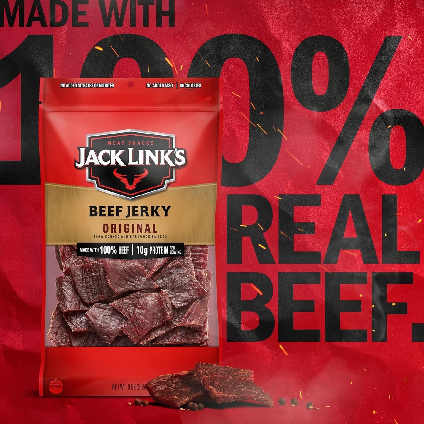 Jack Link's Original Beef Jerky Multipack, 2 Large 9 oz Bags, 10g Protein per Serving, Made with 100% Real Beef