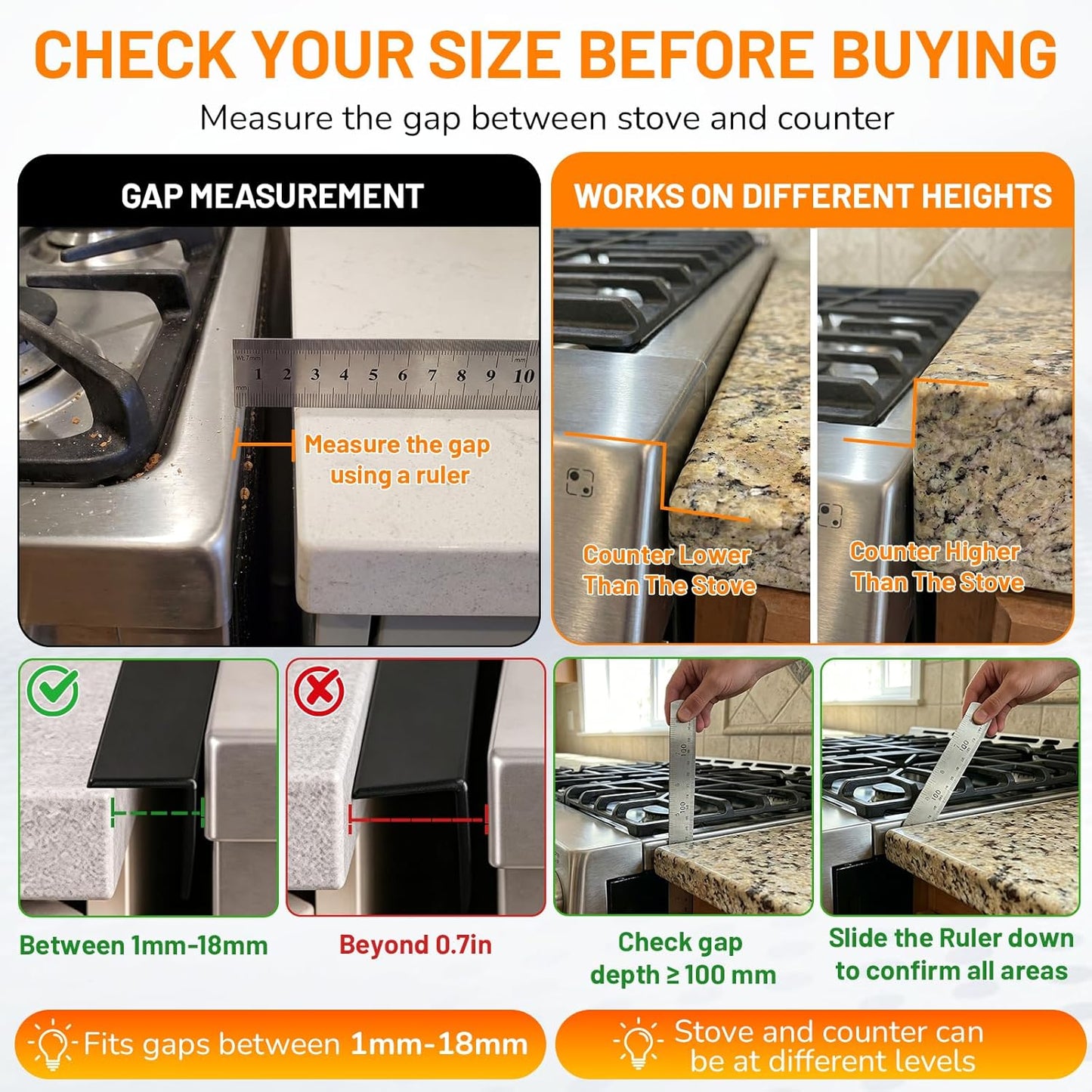 Stainless Steel Stove Gap Covers,Stove Gap Filler, Range Trim Kit, Stove Gap Guards, Heat Resistant and Easy to Clean, Easy retractable Length 13.8" to 27.5", Width 0.79",Black(2PCS)