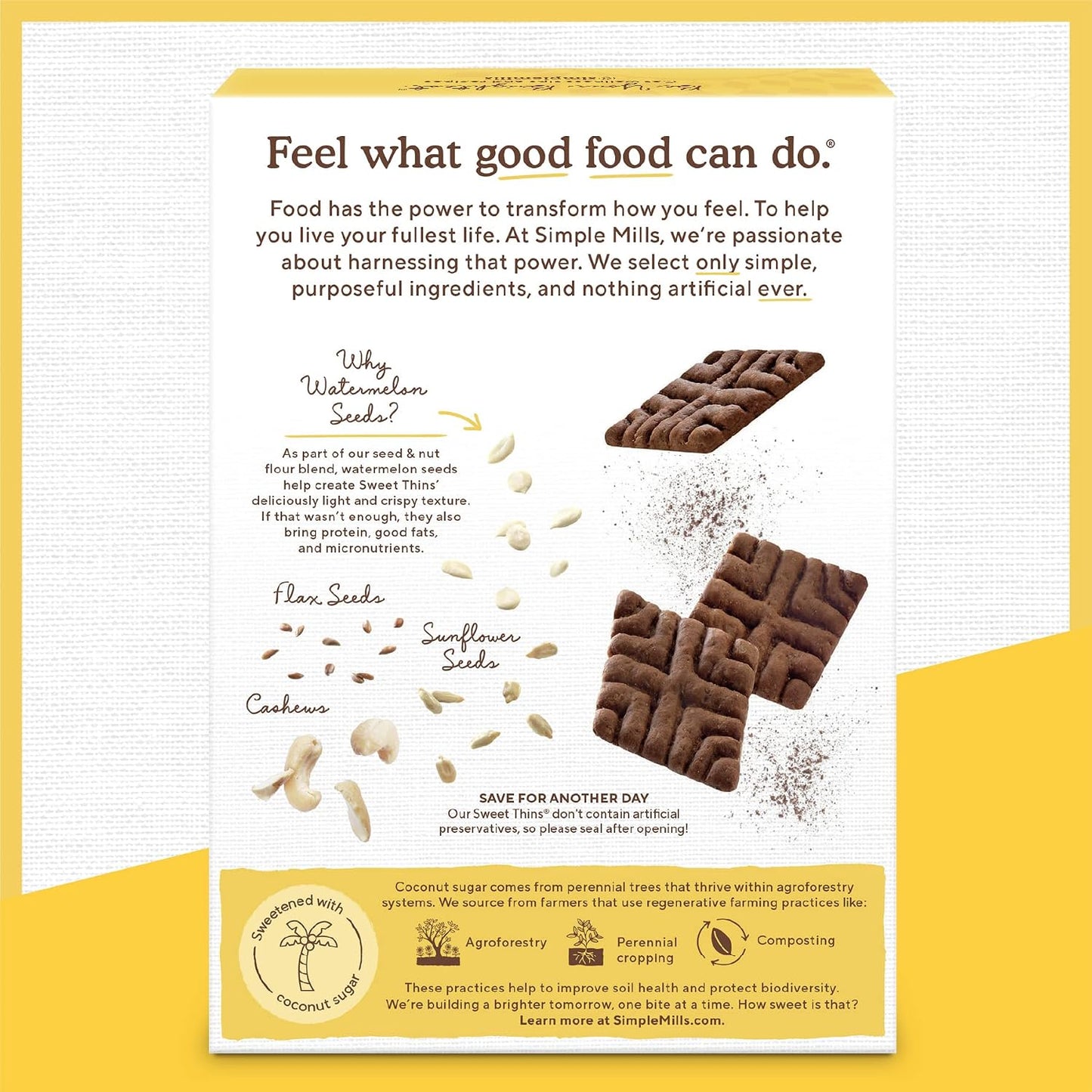 Simple Mills Chocolate Brownie Seed and Nut Flour Sweet Thins, Paleo Friendly and Delicious Sweet Thin Cookies, Good for Snacks, Nutrient Dense, 4.25 oz (Pack of 3)