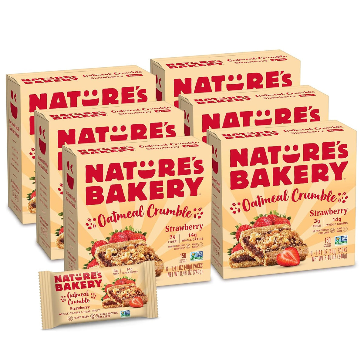Nature's Bakery Oatmeal Crumble Bars, Strawberry, Real Fruit, Vegan, Non-GMO, 6 Boxes With 6 Packs, 36 Count