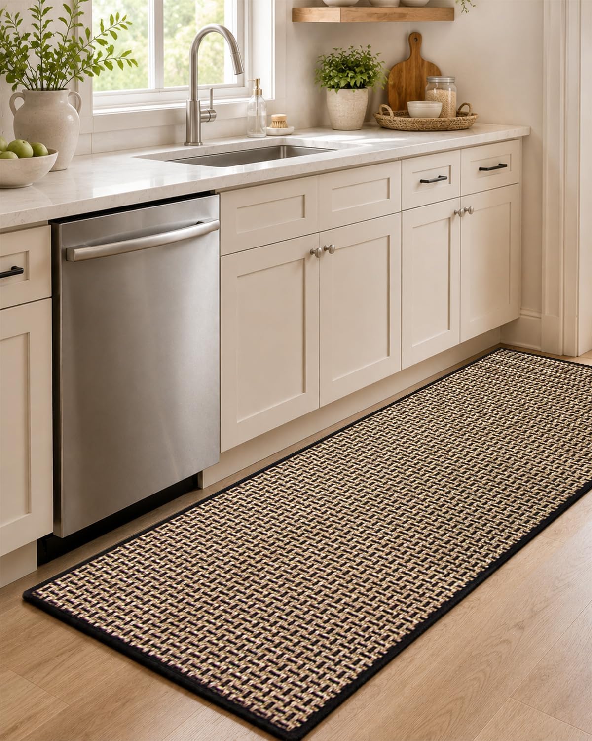 eqivei Kitchen Rugs and Mats Non Skid Washable Set of 2 PCS, Absorbent Runner Rugs for Kitchen, Front of Sink, Kitchen Mats for Floor, 17.3"x 47"+17.3"x 29" (Black)
