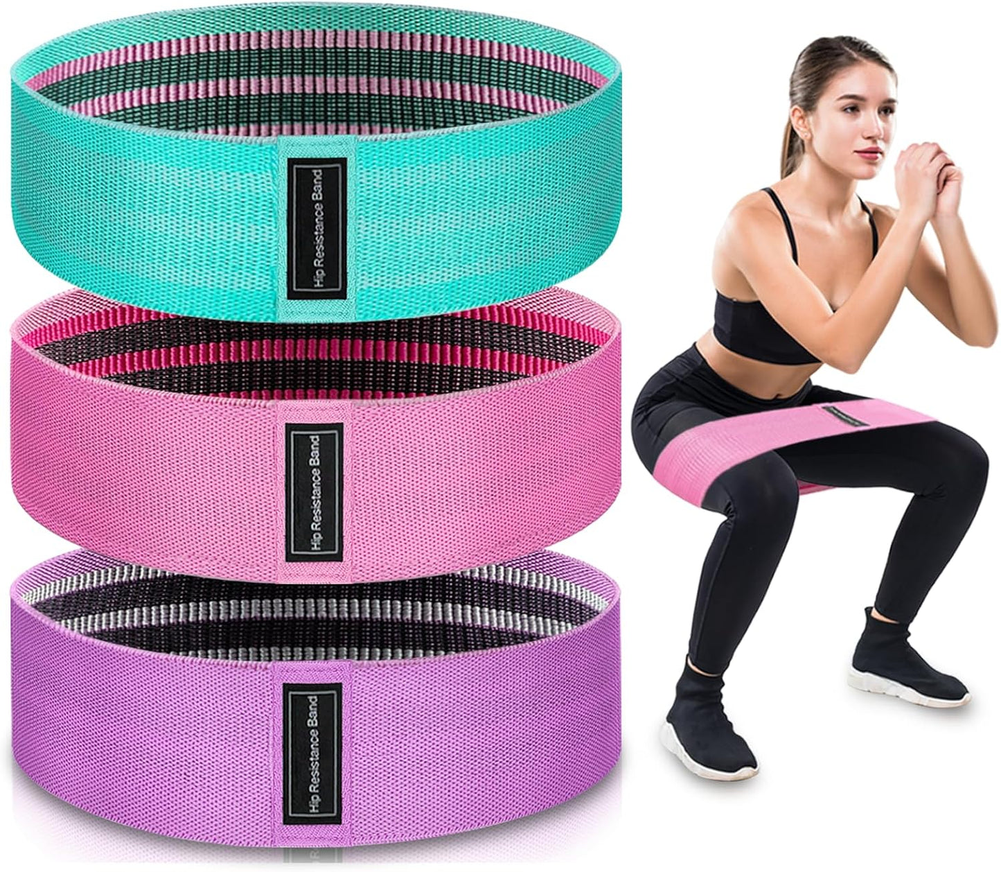 Fabric Resistance Bands, 3 Levels for Workout, Leg Strength Training, Rehab, Yoga