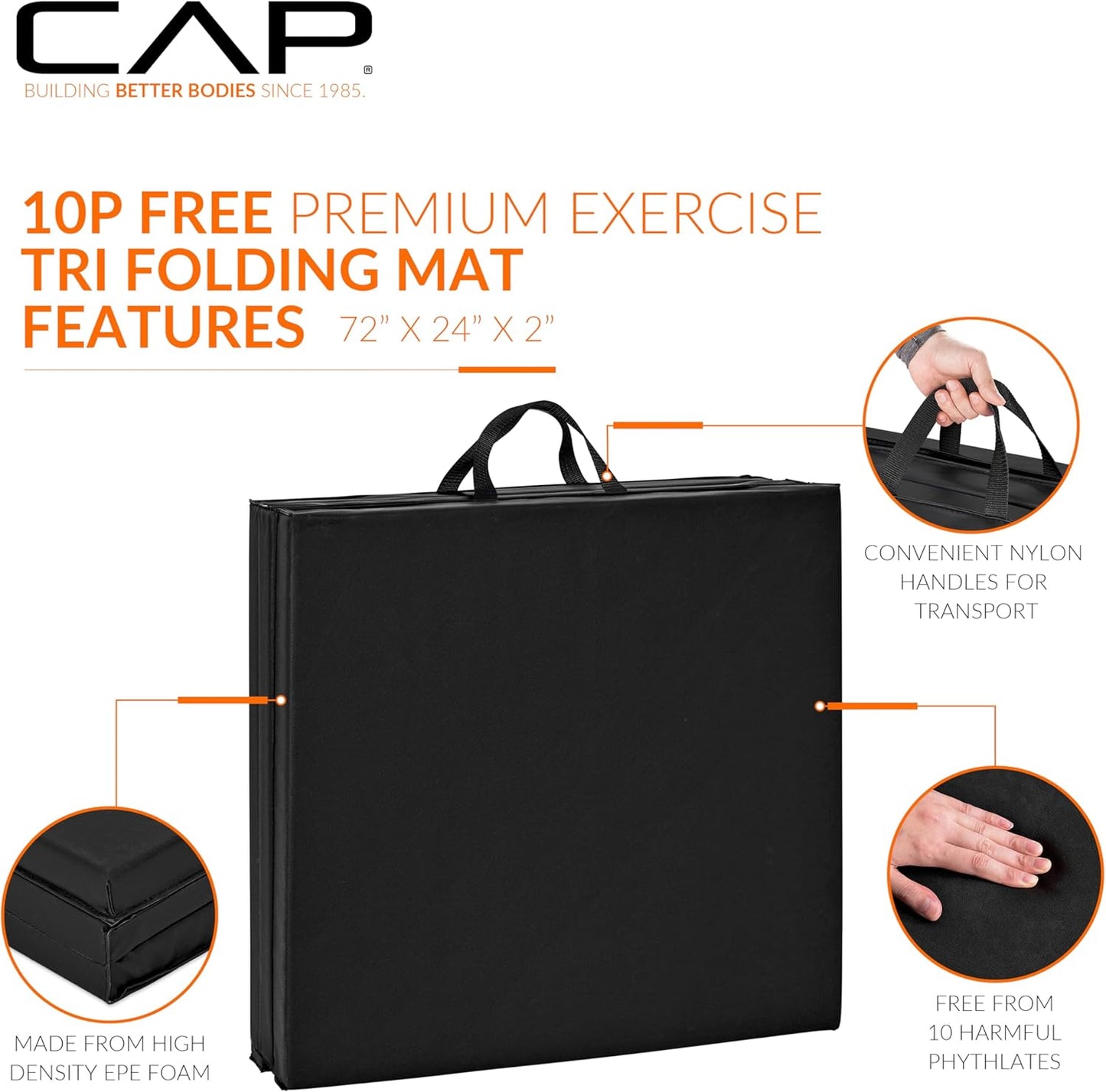 CAP Barbell 2-Inch Folding Anti-Tear Exercise Mat, Multiple Colors