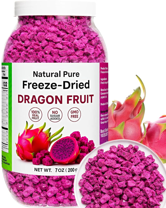 Freeze Dried Dragon Fruit Pieces, 7oz, 100% Natural, Gluten-Free, Vegan
