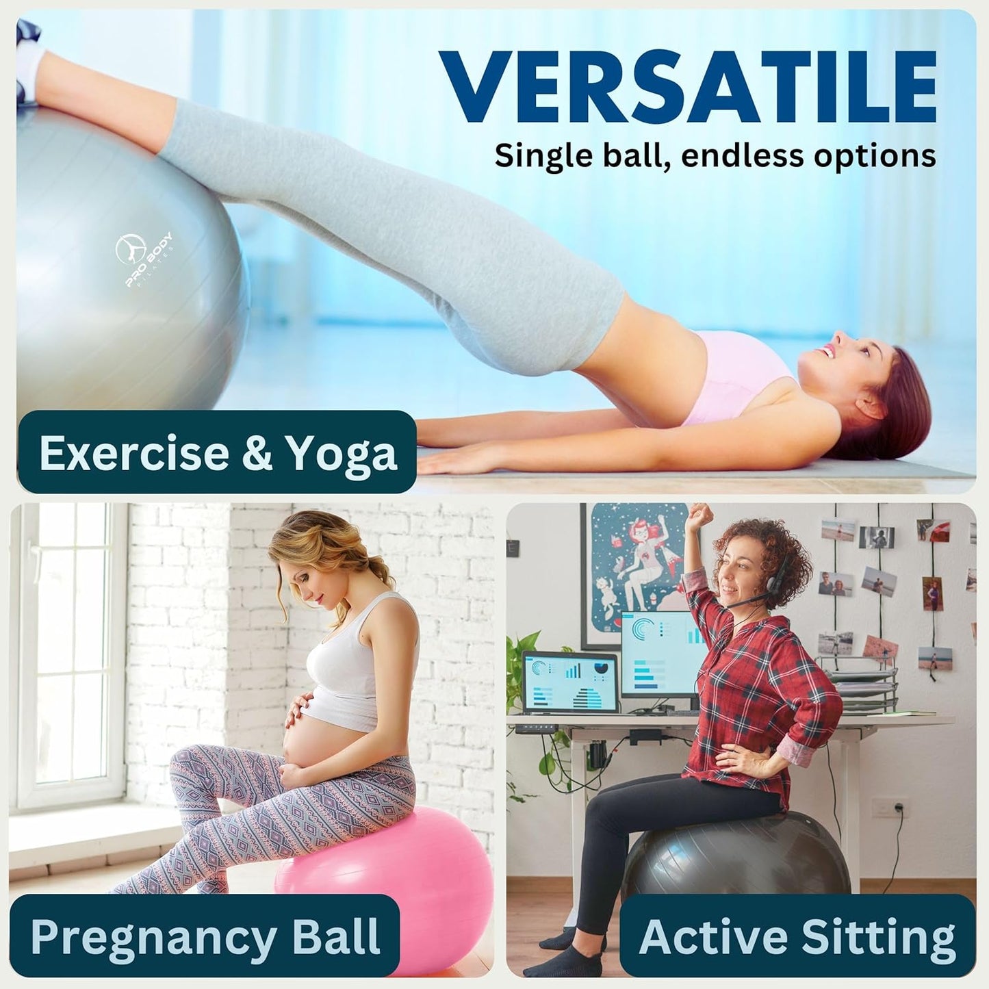 ProBody Pilates Exercise Ball - 45cm, 55cm, 65cm, 75cm, 85cm