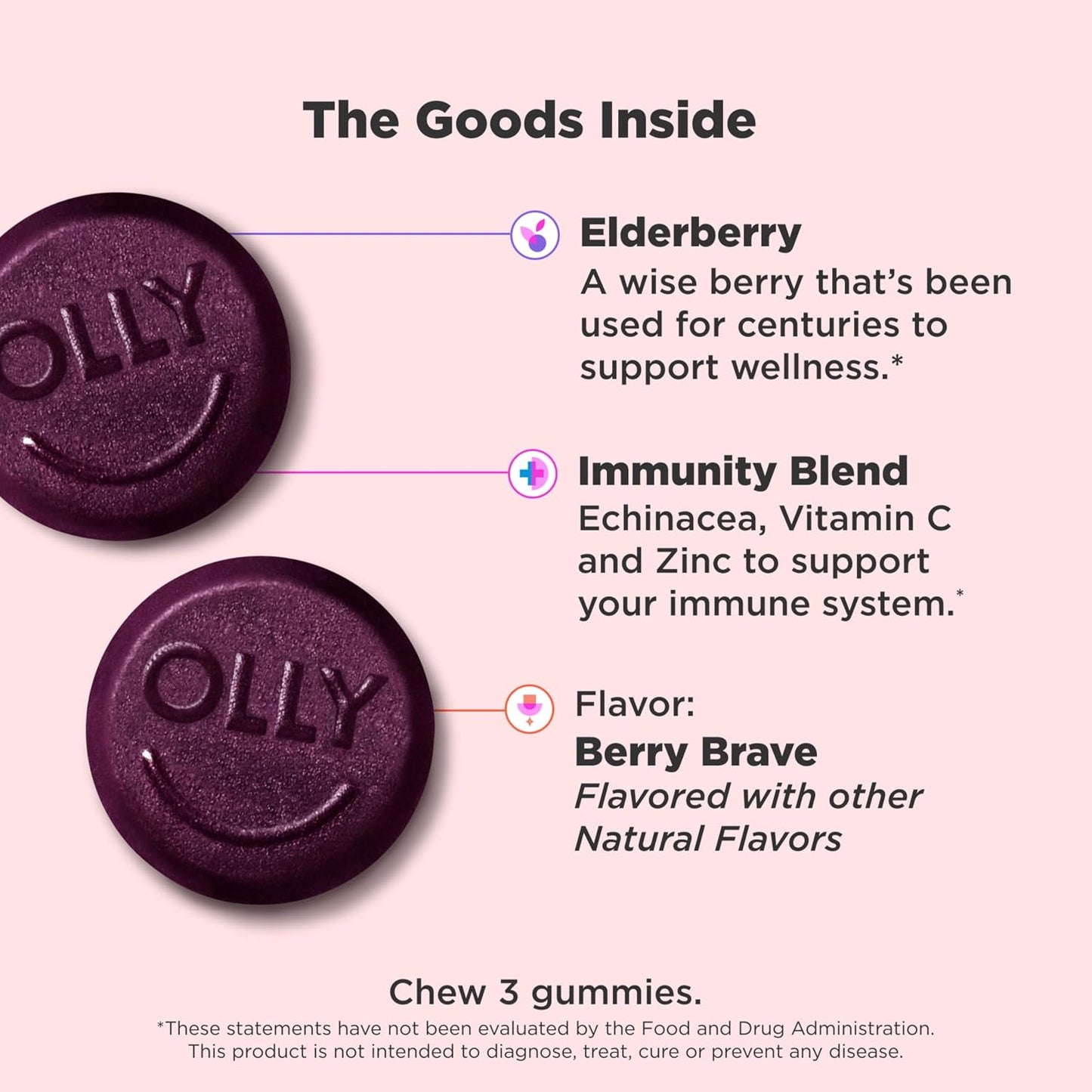 OLLY Active Immunity Gummy, Elderberry, Zinc, Vitamin C, Berry Flavored, 15 Day Supply