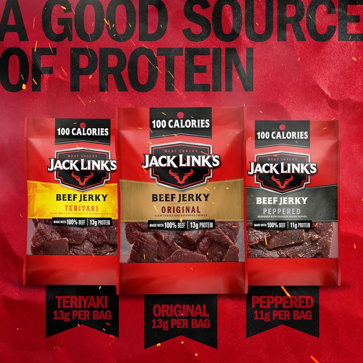 Jack Link's Beef Jerky Variety Pack with 100% Real Beef, 15 Packs, 1.25 oz Bags