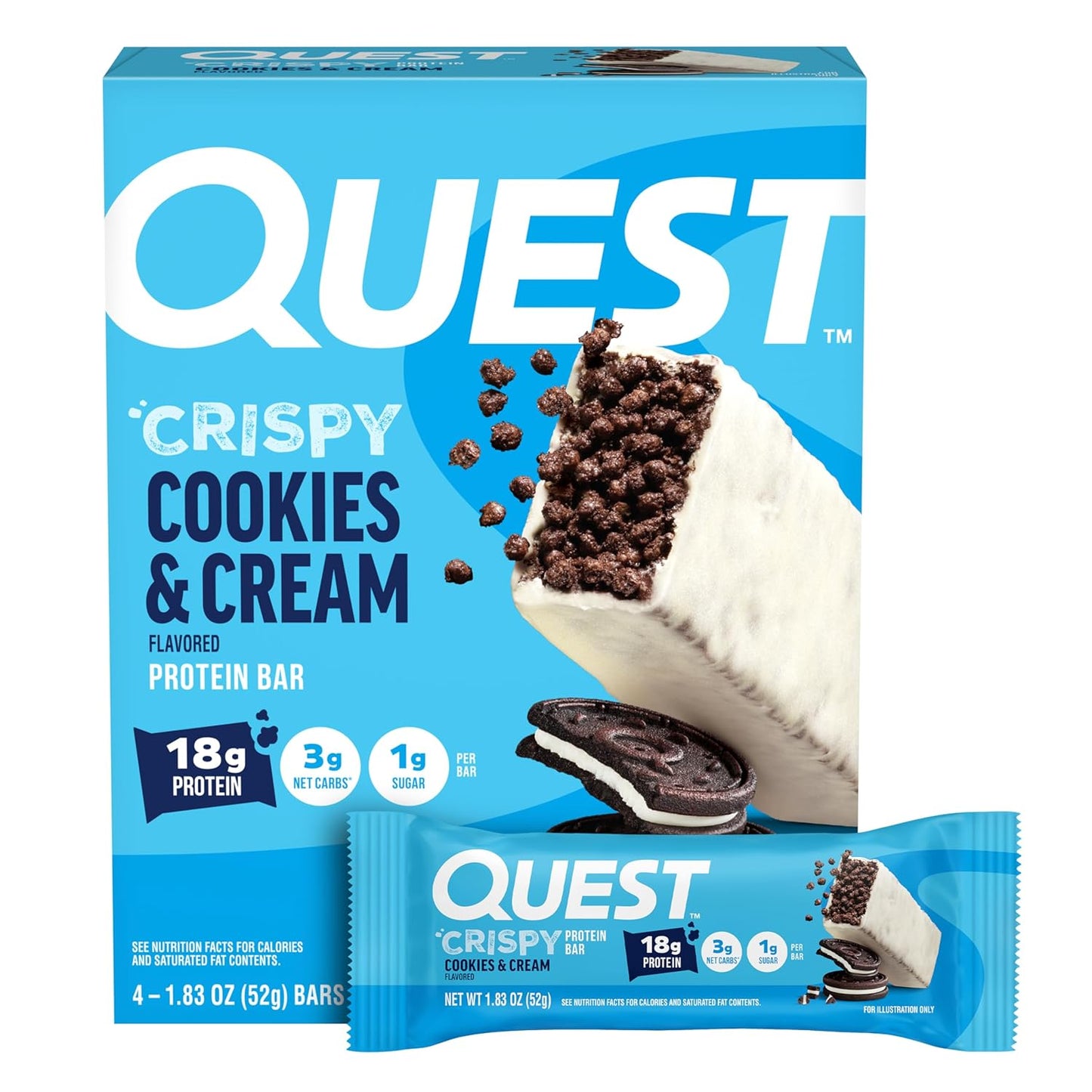 Quest Nutrition Crispy Cookies & Cream Hero Protein Bar, 12 Count, Gluten Free, Keto Friendly