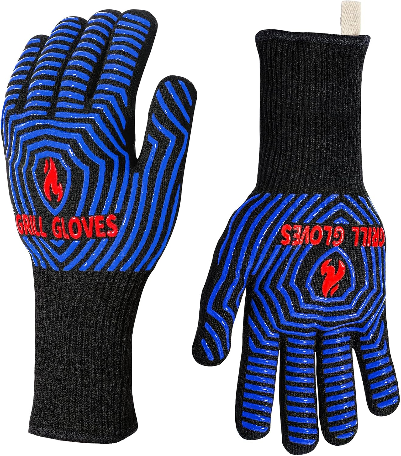 QUWIN BBQ Gloves, 1472°F Heat Resistant Grilling Gloves Silicone Non-Slip Oven Mitts, Kitchen Gloves for BBQ, Grilling, Cooking, Baking(One Size Fits Most, Black)- 1 Pair