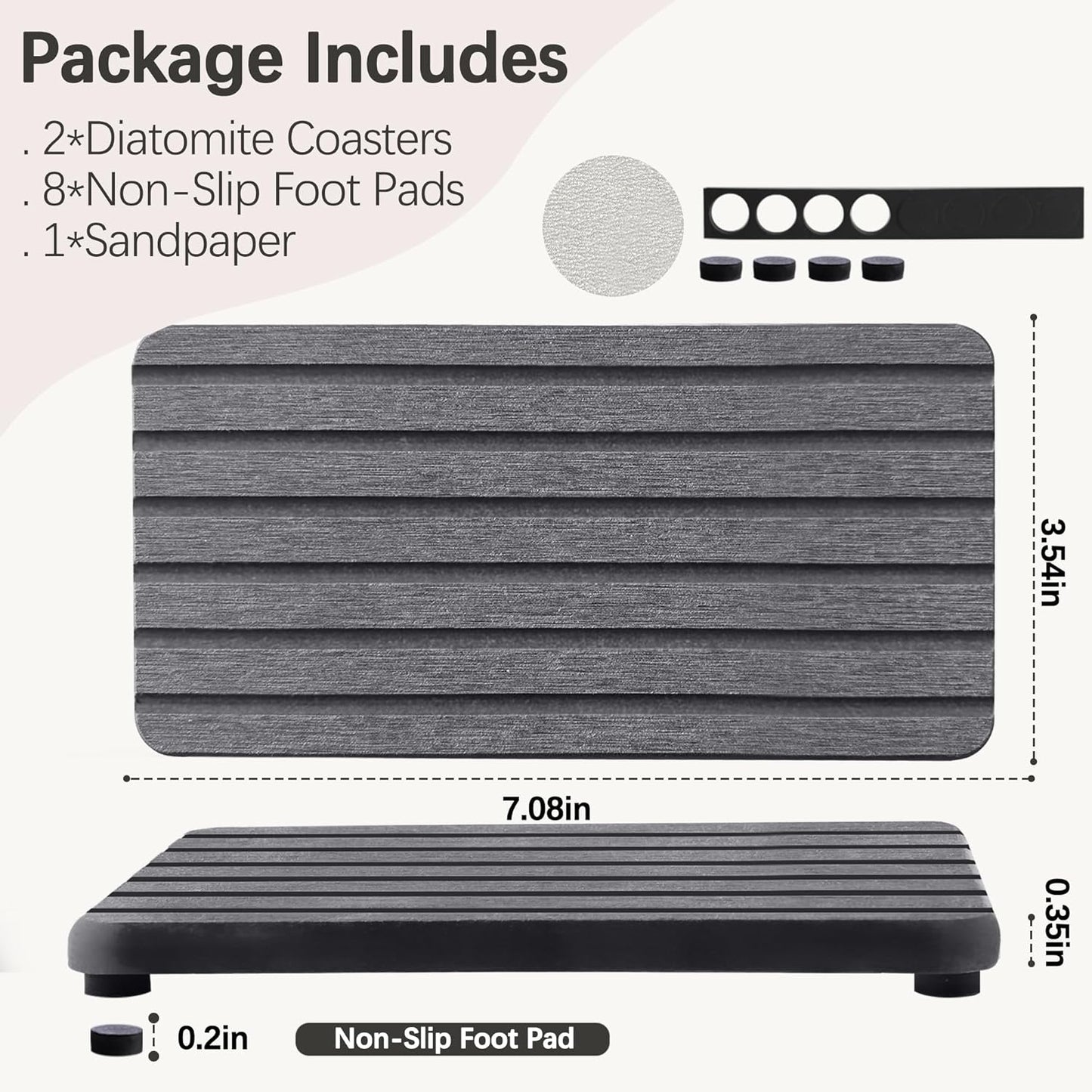 NiuYichee 2 PCS Water Absorbent diatomite Coasters, 7.1" x 3.5" Water Absorbing Stone Tray for Sink, Stone Drying mat for Kitchen Counter, Stone soap Tray Used for Hand Soaps & toiletries & Plants