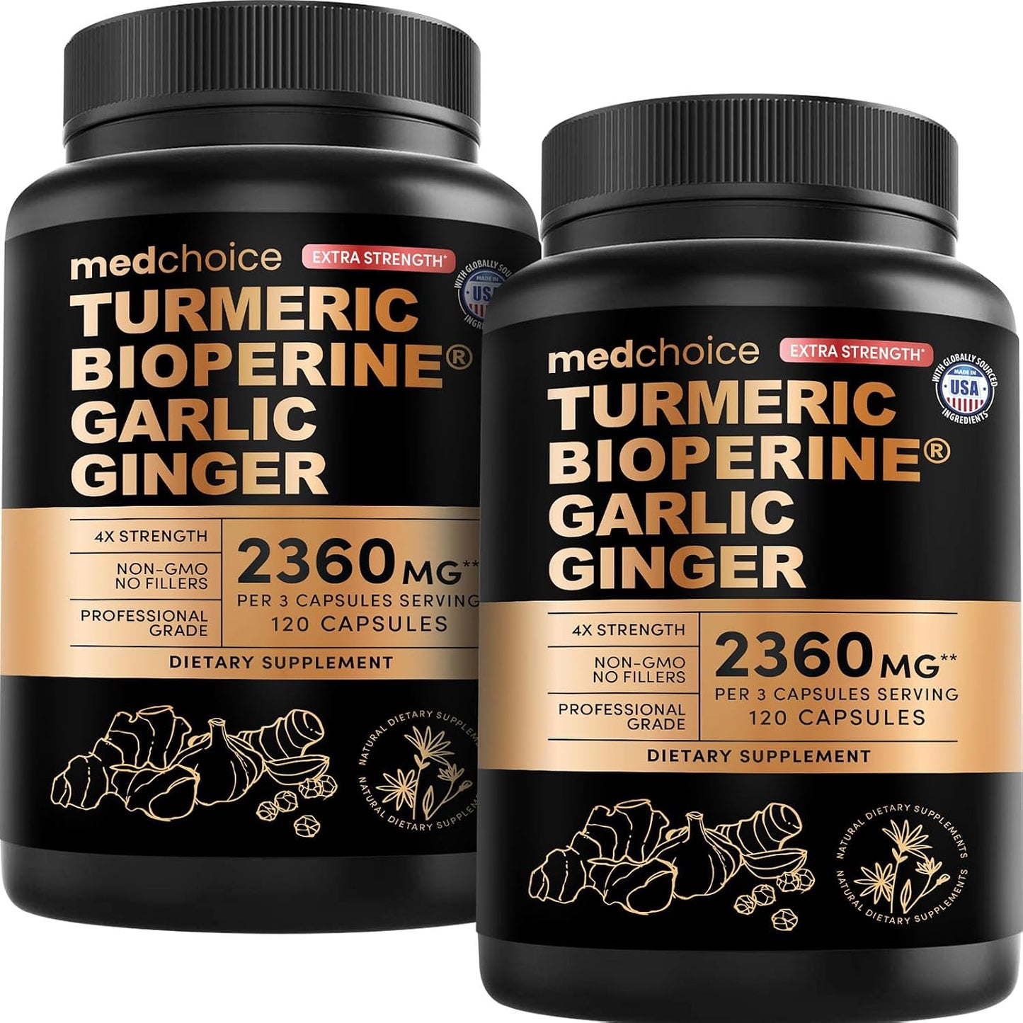 4-in-1 Turmeric Joint Support Supplements with Garlic and BioPerine - 2360 mg High Potency Herbal Blend for Mobility, Everyday Flexibility, Digestive Comfort, and Active Aging Support (120ct)