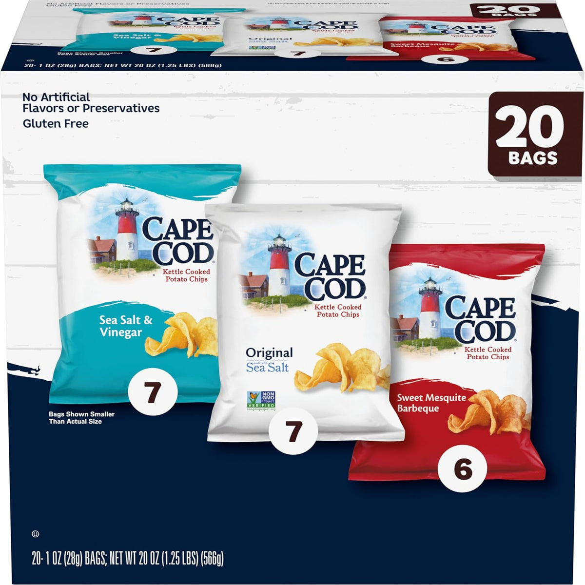 Cape Cod Variety Pack Chips, 20 Count 1 Oz, Gluten-Free Snack