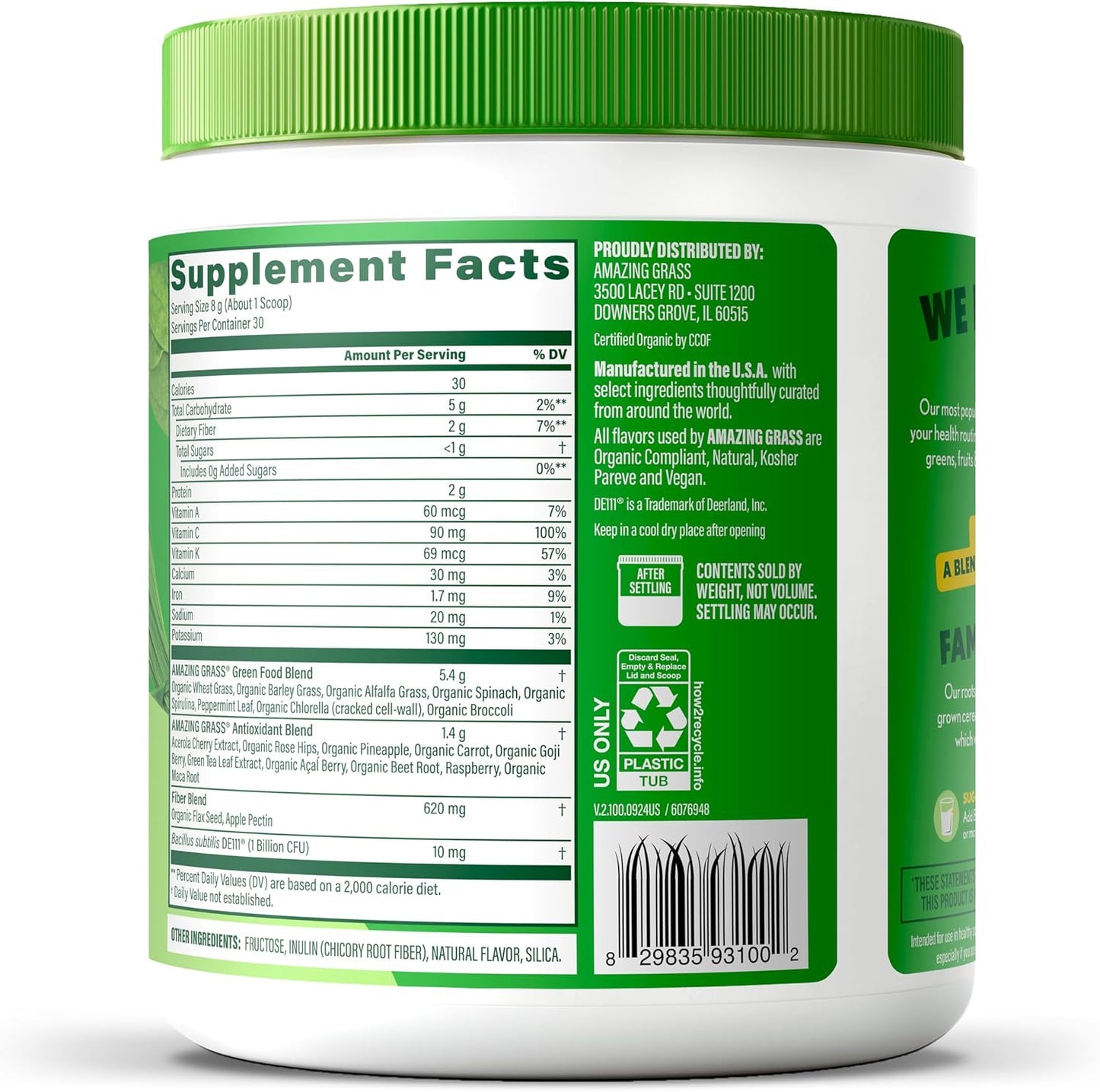 Amazing Grass Super Greens Powder, Organic, Greens Superfood Powder, Smoothie Supplements, Supports Digestion, Probiotics, Spirulina, Beet Root, Original, 30 Servings, 8.5 Ounce (Packaging May Vary)