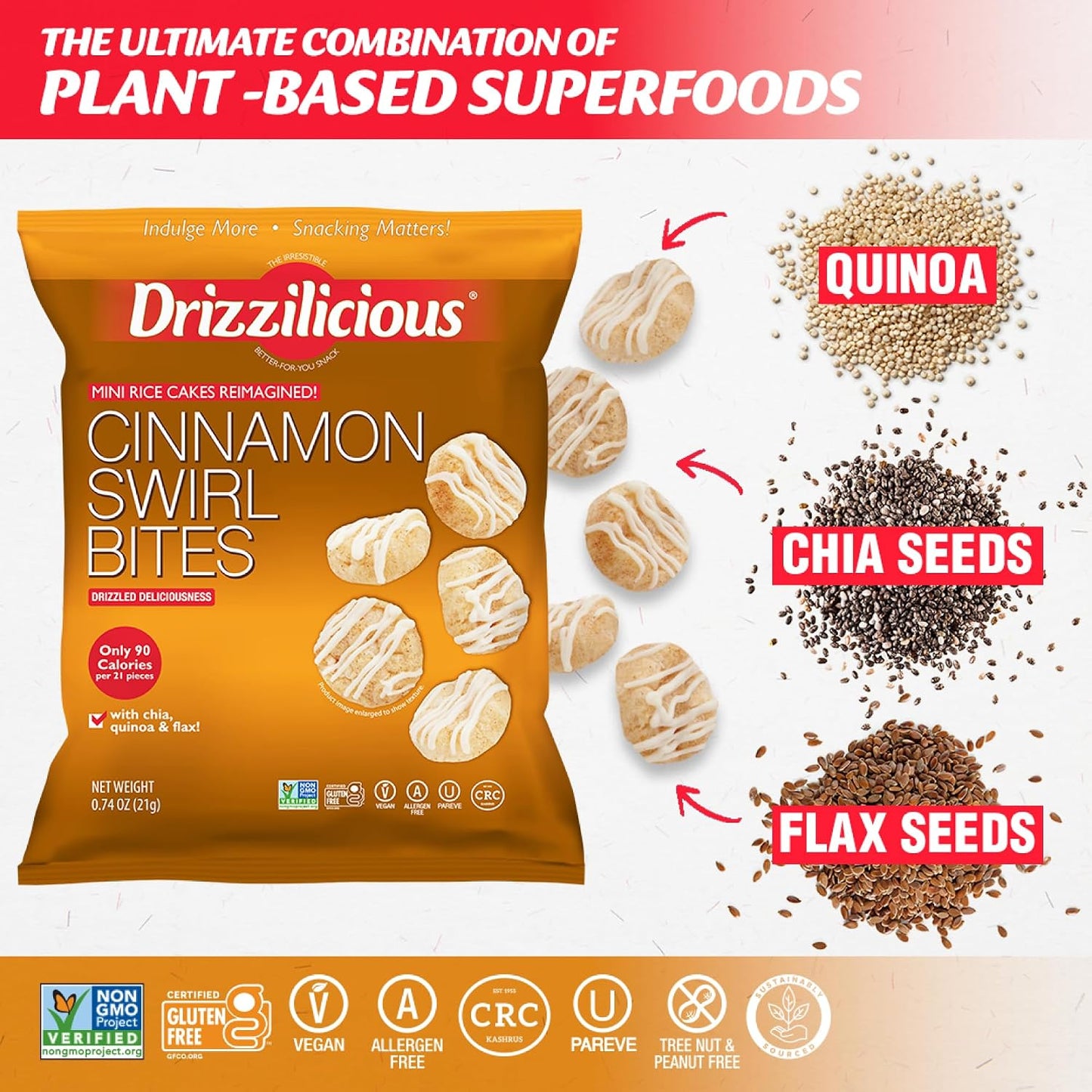 Mini Rice Cakes Cinnamon Swirl, Gluten Free, Vegan, 90 Calories Per Bag