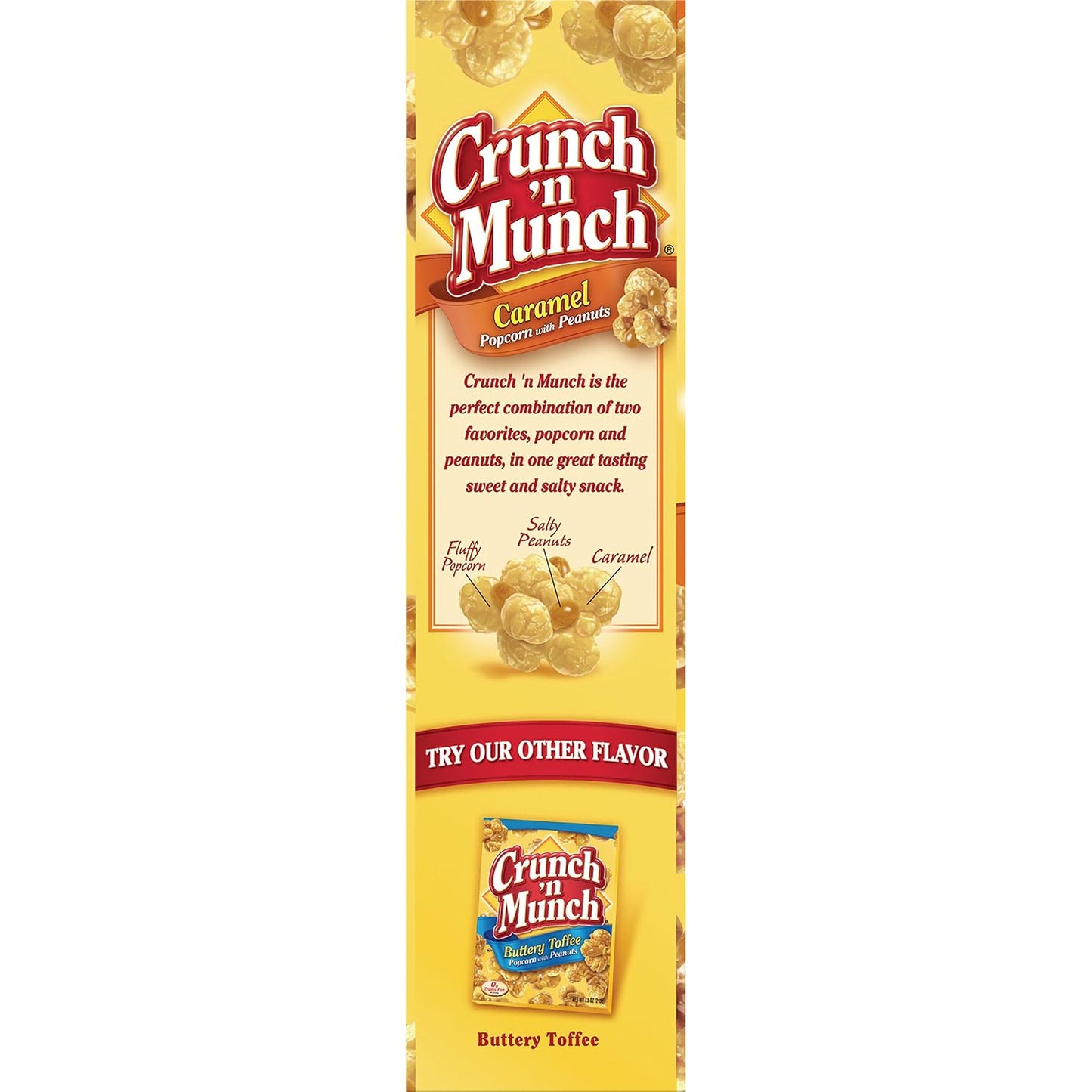 Snack box of caramel popcorn with peanuts, 3.5 oz, 12-pack