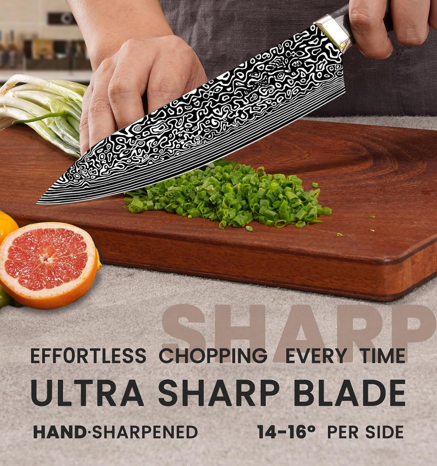 Knife Set, 15 Pieces Kitchen Knife Set with Built in Sharpener, High Carbon German Stainless Steel Knife Block Set, Dishwasher Safe, Fathers Day Gift for Men