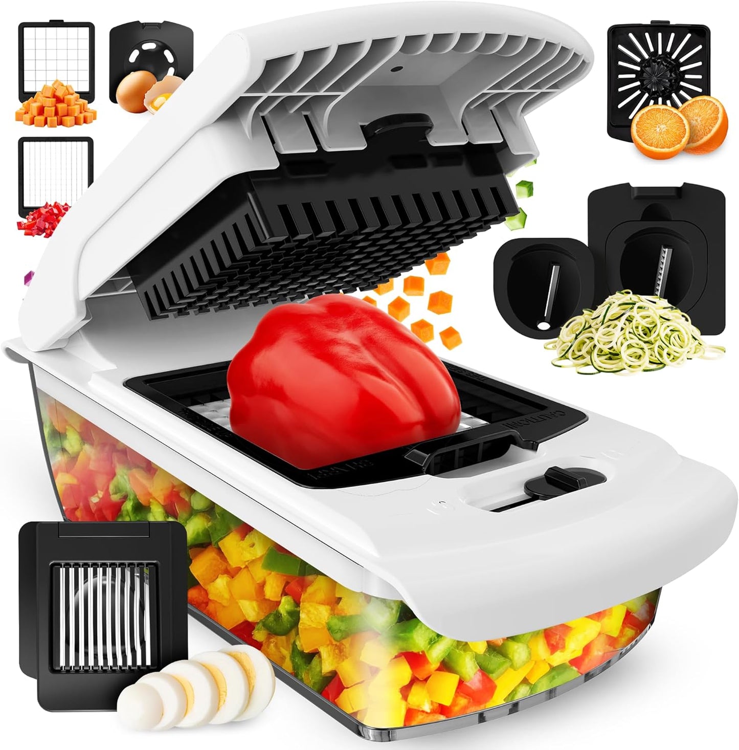 Fullstar The Original Pro Chopper - Vegetable Chopper and Spiralizer, Food Chopper with Container, Fruit Slicer, Kitchen Gadgets & Gifts, Home Essentials (4 in 1, White)